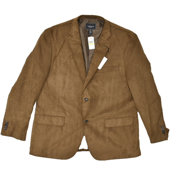 NEW Van Heusen Regular Size 46 Brown Faux Suede Two-Button Sport Coat Blazer - Picture 1 of 8